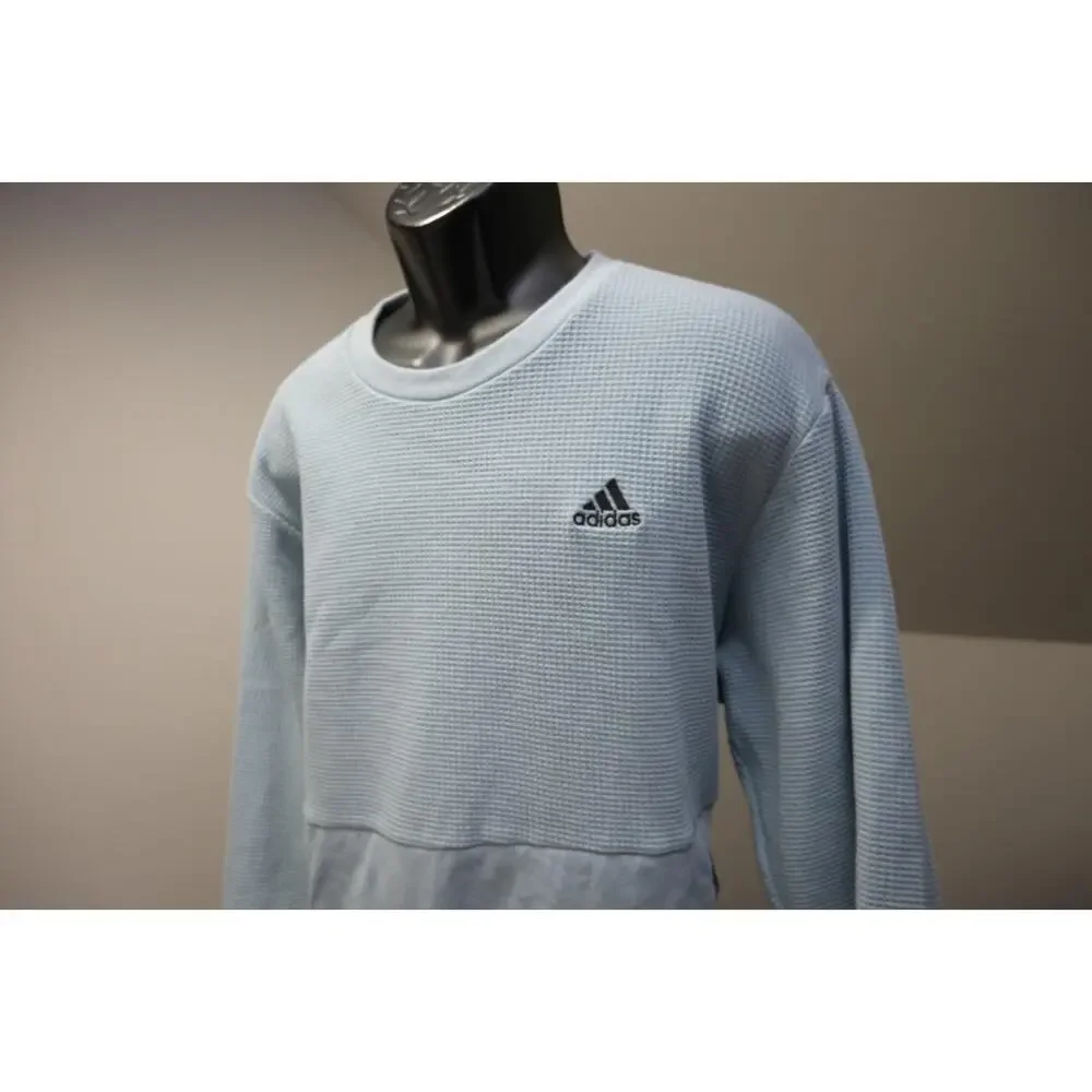Adidas Crew Neck Sweat Shirt Sweater Blue‎ Thermal Weave Long Sleeve Mens Large